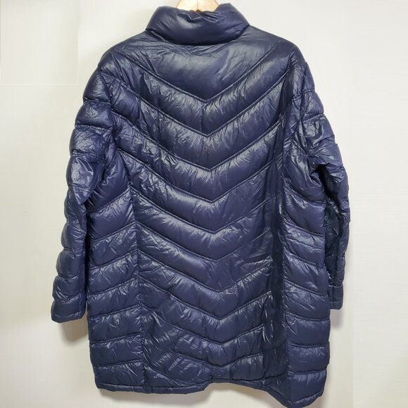 CALVIN KLEIN Chevron Quilted Packable Down Puffer Coat Jacket Navy Women's 2X - Picture 7 of 14